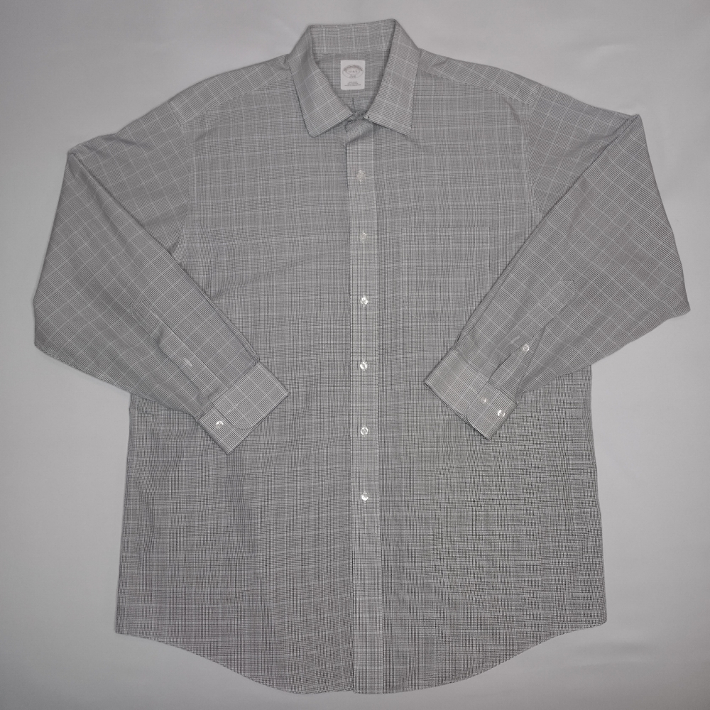 Brooks Brother 346 Mens 17 4/5 Button Up Casual Dress Shirt XL White/Black/Blue